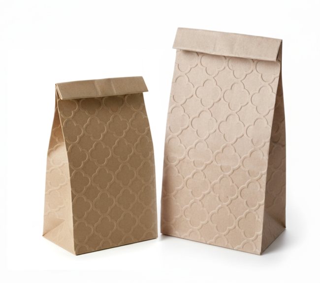 10 Geschenktüten geprägt mit PALAST Muster - weiß und braun